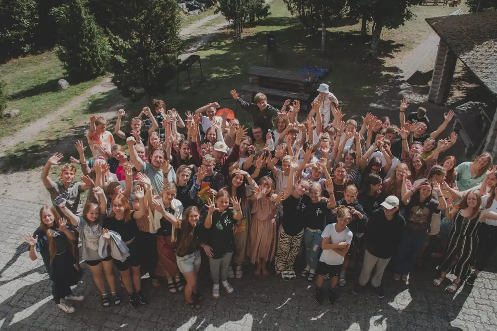 The summer camp crowd photographed from above